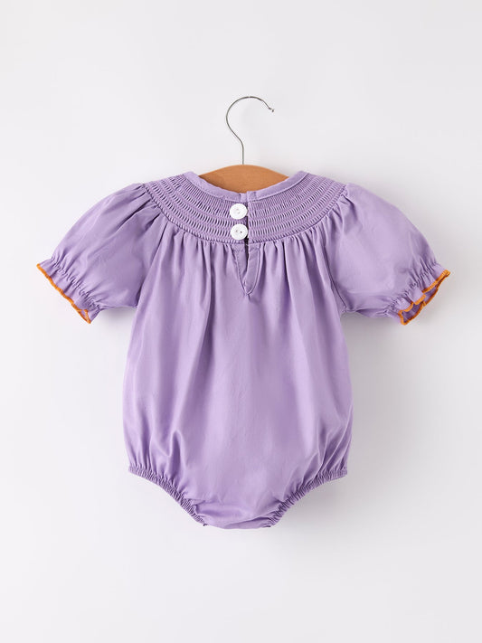 Purple Halloween Smock Embroidery Baby Girl Romper -