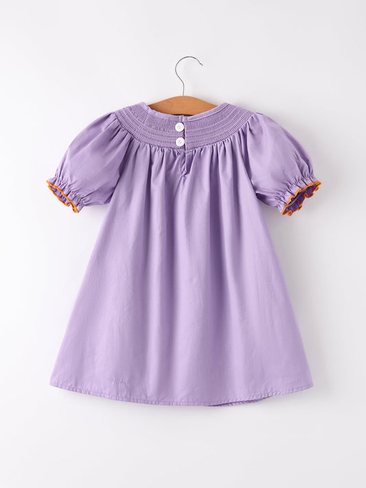 Purple Halloween Smock Embroidery Baby Girl Dress -