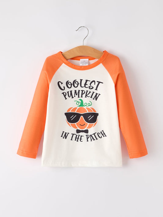 Thanksgiving Pumpkin Letters Print Long Sleeve Boys Top -