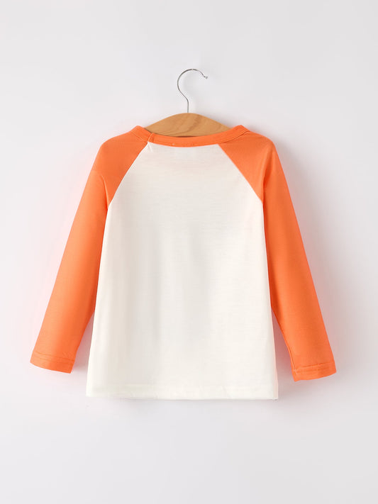 Thanksgiving Pumpkin Letters Print Long Sleeve Boys Top -