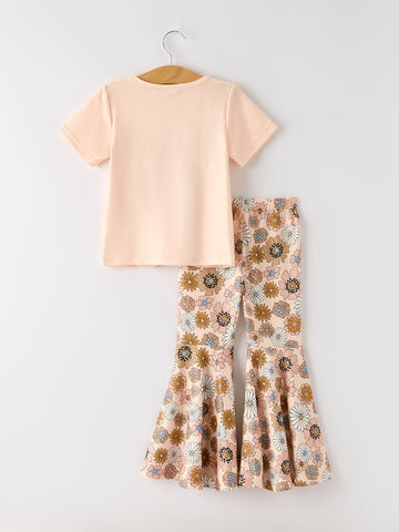 Girls Letter Print Top + Floral Pattern Pants