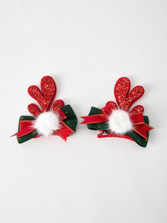 Christmas Elk Pom Pom Girls Hair Clip -