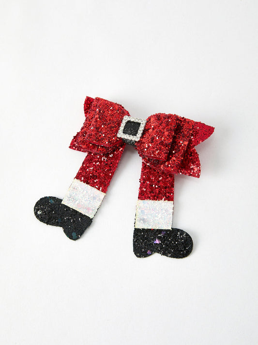 Christmas Red Sequined Zirconia Bow Hairpin -
