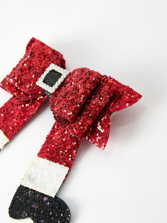 Christmas Red Sequined Zirconia Bow Hairpin -