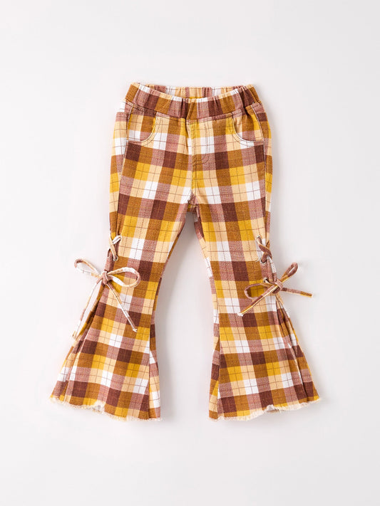 Fall Thanksgiving Brown Plaid Bow Trousers -