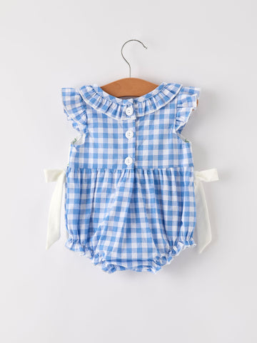 Fall Thanksgiving& Halloween Blue Pumpkin Smock Embroidery Baby Girl Romper