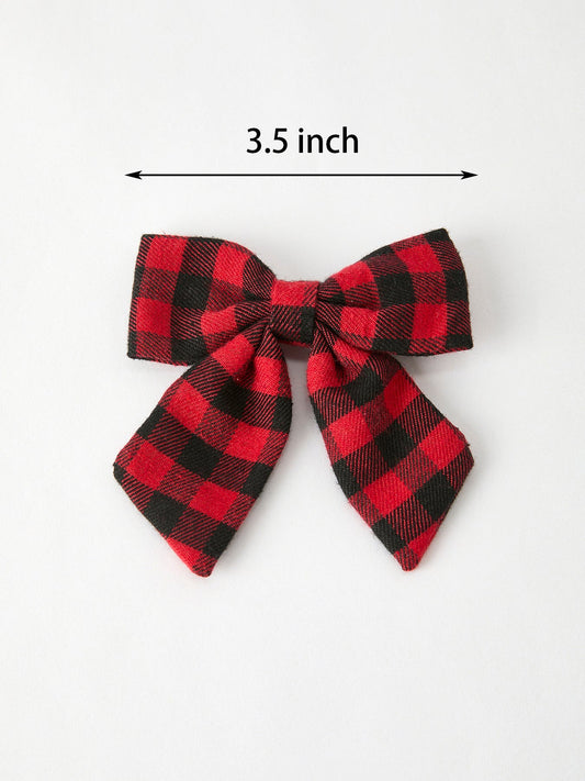 Winter Christmas Plaid Bow Hair Clip -