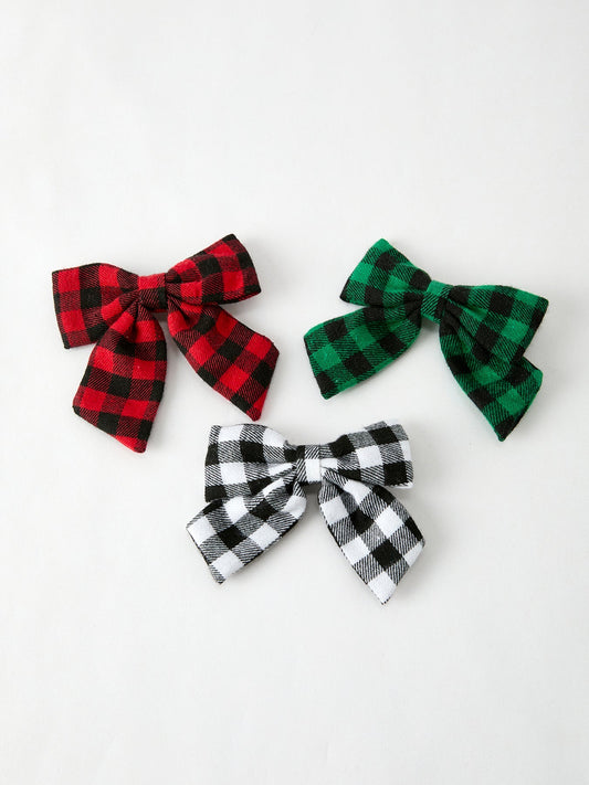 Winter Christmas Plaid Bow Hair Clip -