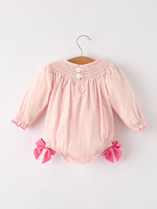 Autumn Halloween Light Pink Ghost Embroidery Smock Floral Girls Romper -