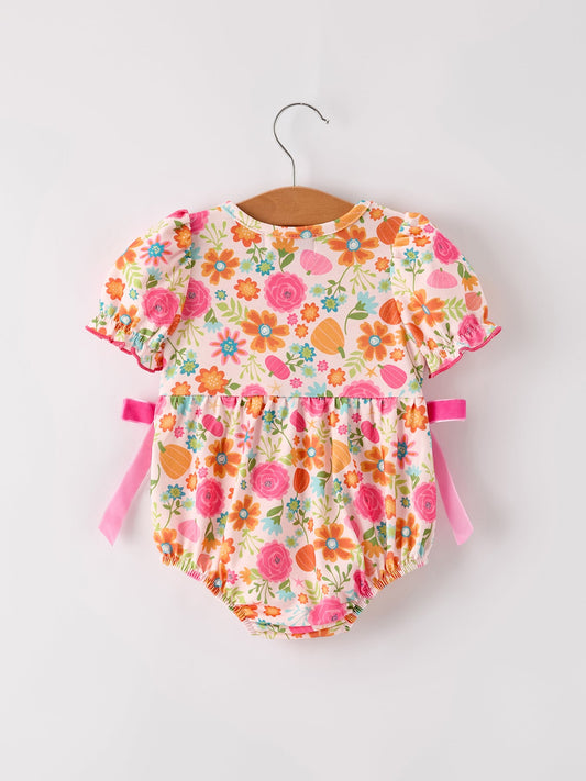 Autumn Halloween Thanksgiving Pumpkin Embroidery Smock Floral Girls Romper -