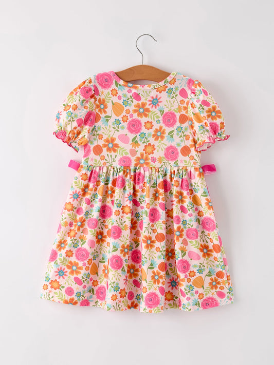 Autumn Thanksgiving Pumpkin Embroidery Smock Floral Girls Dress -