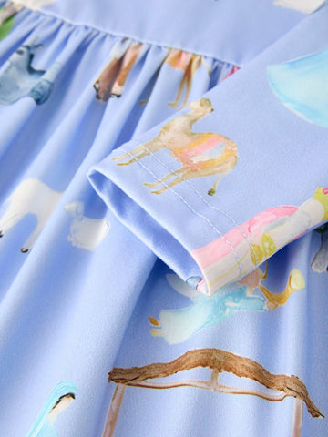 Winter Christmas Nativity Print Girls Long Sleeve Dress -