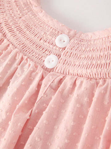 Autumn Halloween Light Pink Ghost Embroidery Smock Girl Dress