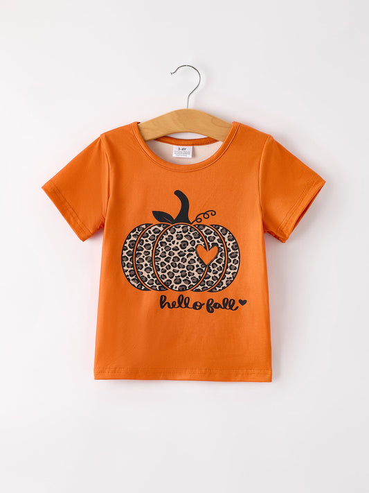 Fall Thanksgiving/Halloween Leopard Short sleeve O-neck T-shirt -