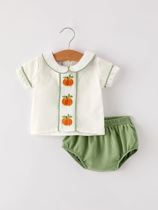 Fall Halloween & Thanksgiving Applique Plaid Boys Bloomers Romper Set -