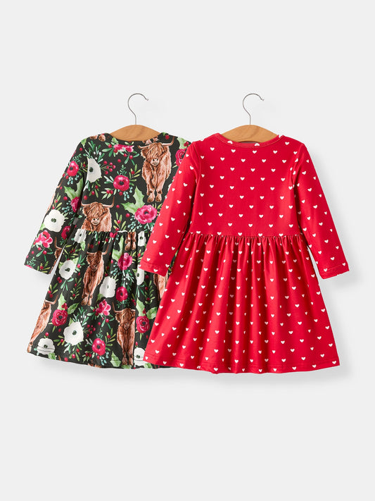 Winter Christmas Print Girls Dress Set (2 Pieces) -