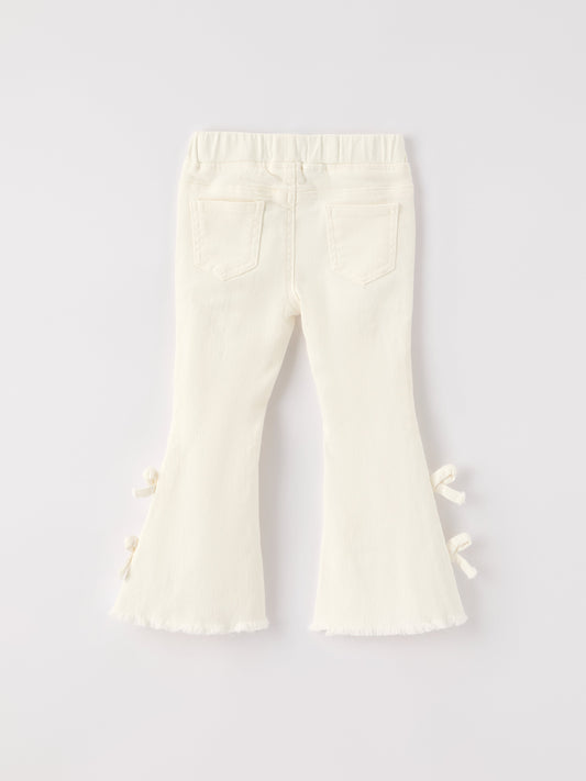 Charming White Denim Pants with Cute Bows -