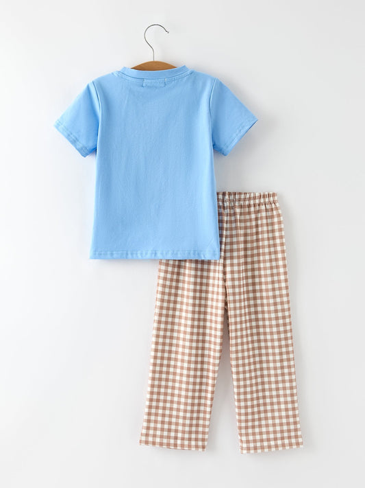 Christmas Vintage-Style Embroidered Gingerbread Plaid Boys Set -