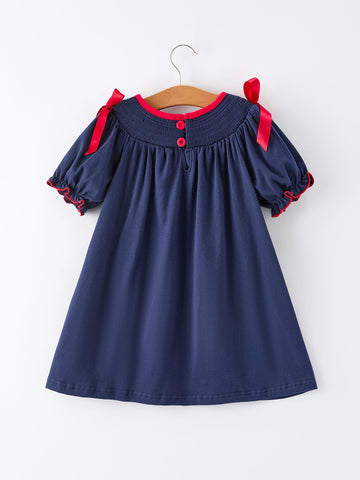 Christmas  Holiday Celebration Dress: Navy with Santa Sleigh