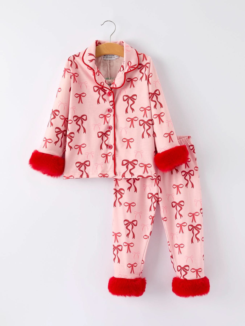 Bow Girls Pajama Set with Furry Trim -