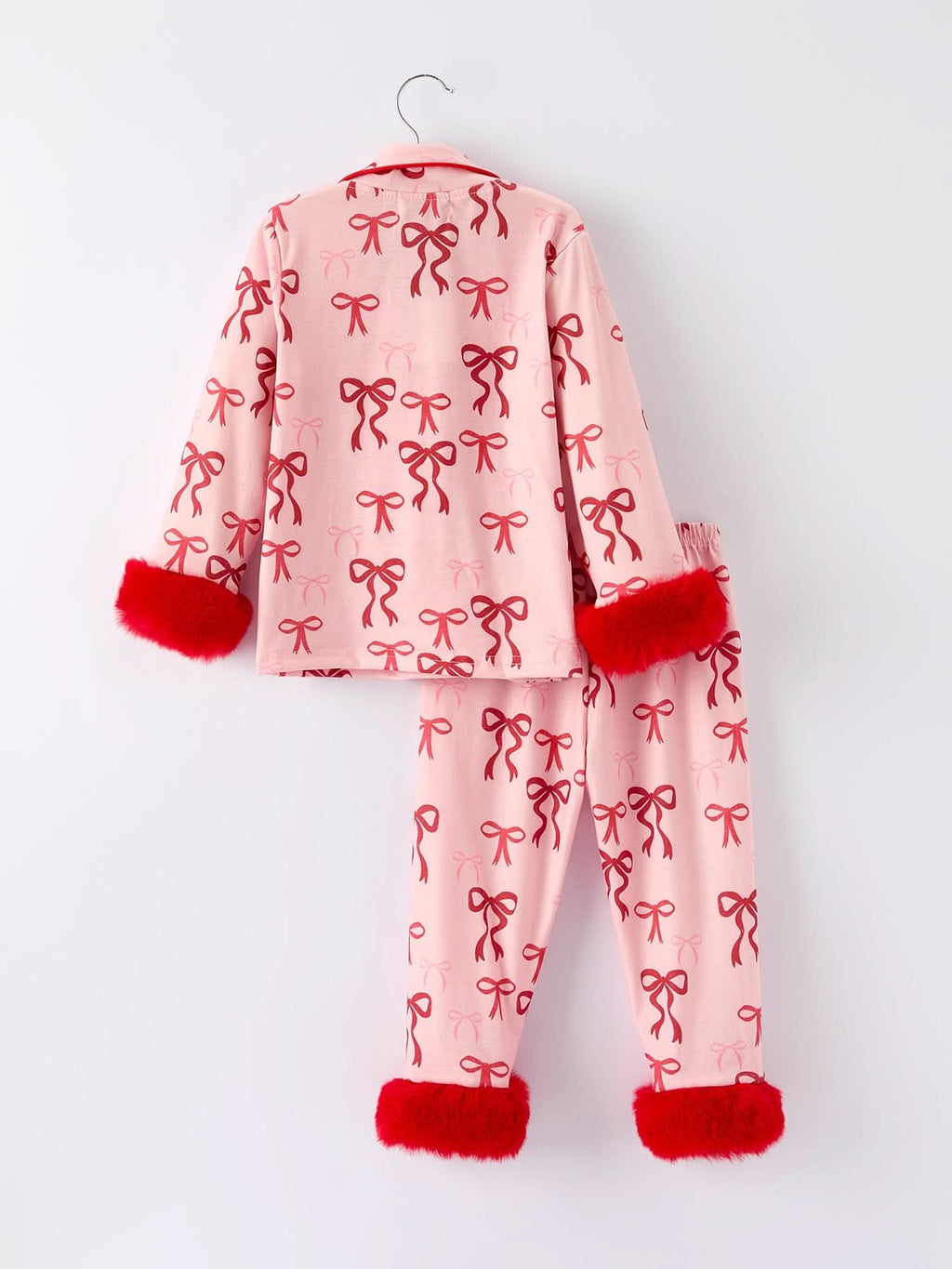 Bow Girls Pajama Set with Furry Trim -