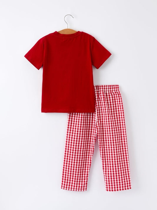 Christmas Smocking Embroidered Christmas Tree Plaid Boys Set -