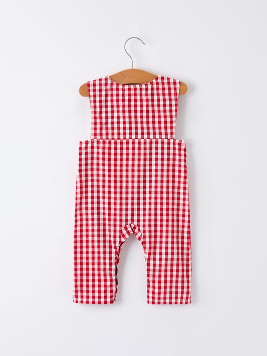 Christmas Smocking Embroidered Christmas Tree Plaid Plaid Baby Boy Romper -