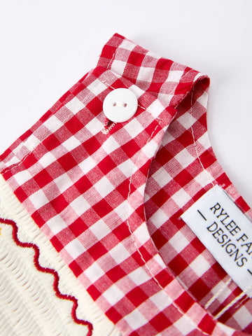 Christmas Smocking Embroidered Christmas Tree Plaid Plaid Baby Boy Romper
