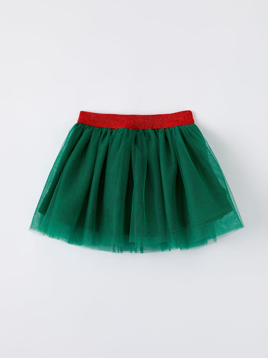 Christmas Candy Cane Sequin Applique Green Tulle Skirt -