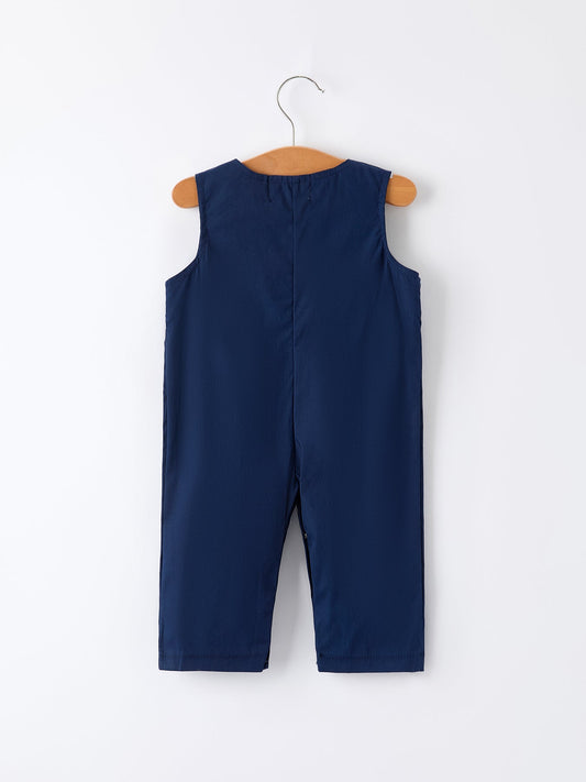 Christmas Navy Blue Nativity Smocking Embroidered Baby Boy Romper -