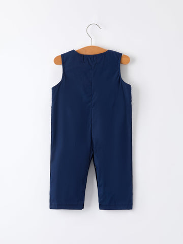 Christmas Navy Blue Nativity Smocking Embroidered Baby Boy Romper