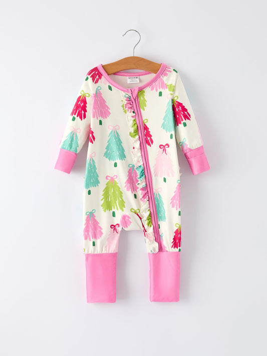 Christmas tree Baby Girls Romper with Long Sleeves -