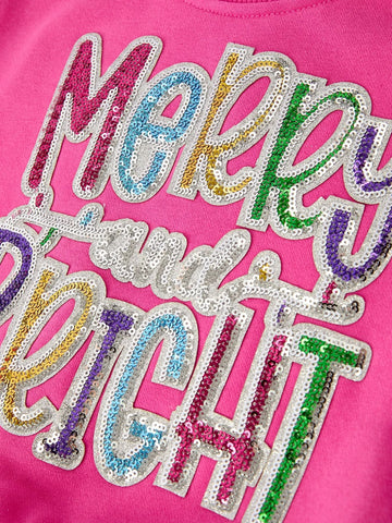 Toddler Girls Christmas Outfit – Pink Merry Bright Top and Bell Pants -