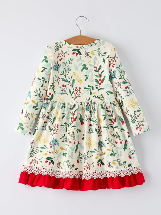 Toddler Girls Christmas Dress – Holiday Floral Print Outfit with Pockets -