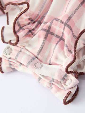 Western Horse Embroidered Smocked Plaid Baby Girl Romper