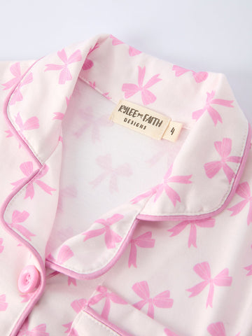 Mommy & Me Pink Bow Print Ruffle Pajama Set