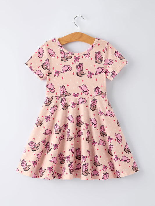 Western Print Girl Short Sleeve Dress -