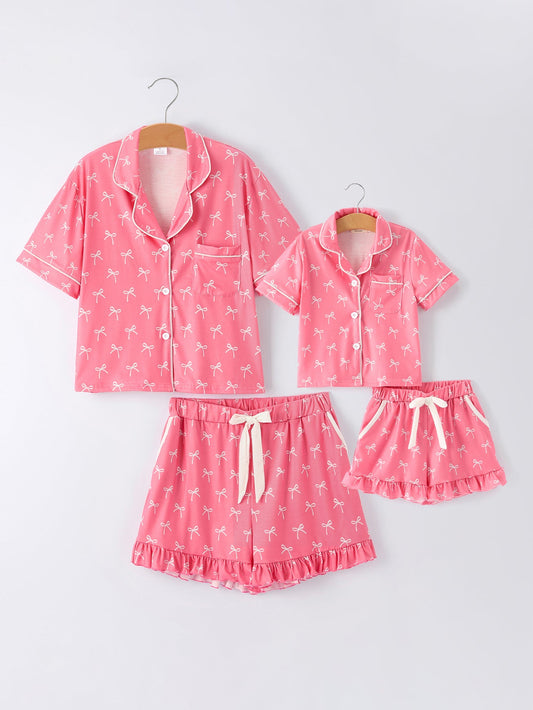 Mommy & Me Bow Print Ruffle Pajama Set -