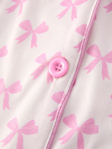 Mommy & Me Pink Bow Print Ruffle Pajama Set