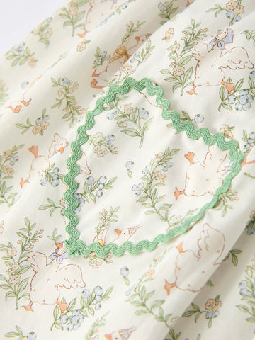 Vintage Floral Duck Embroidery Spring Girl Dress -