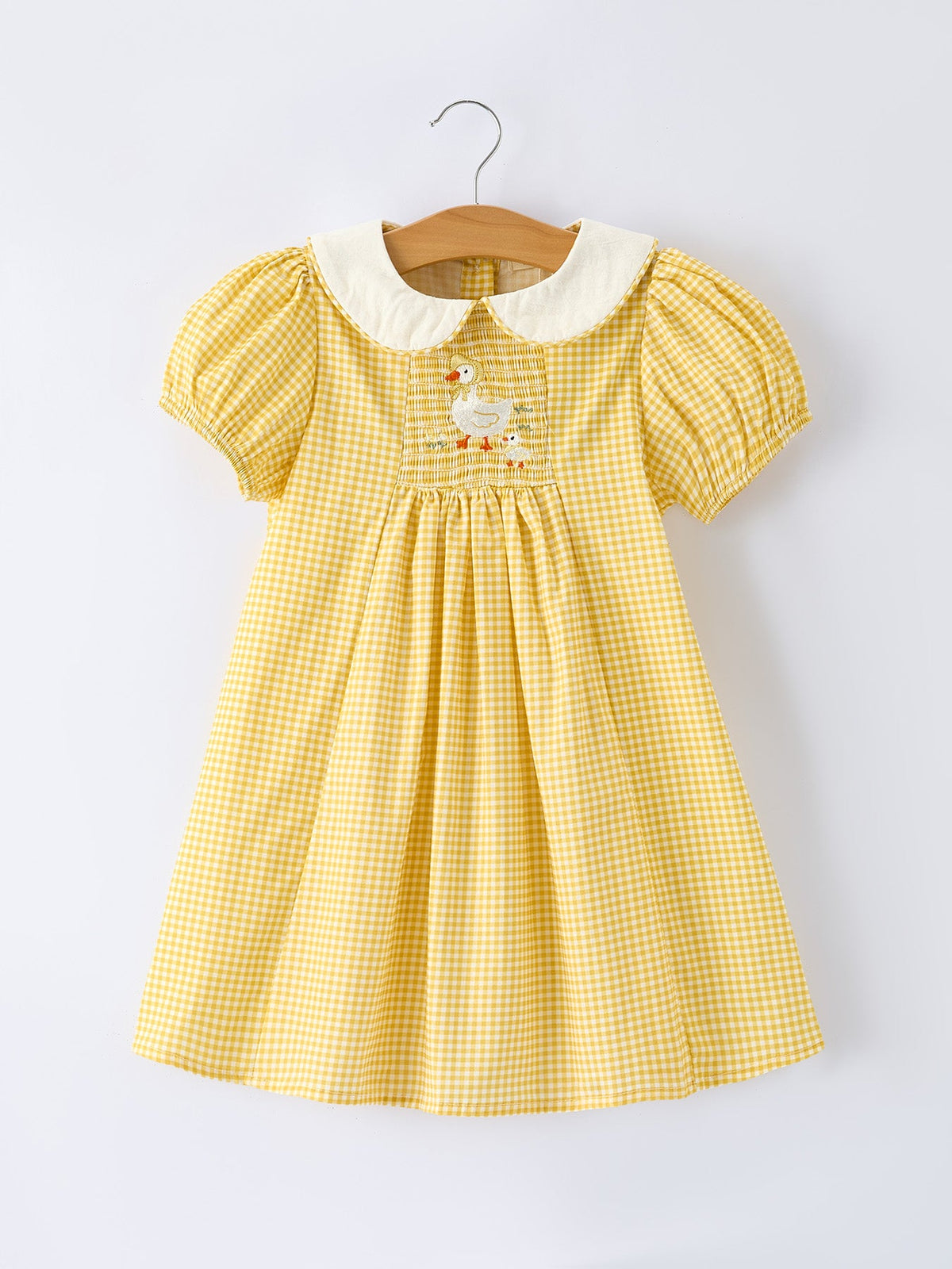 Yellow Goose Embroidered Smocked Plaid Dress