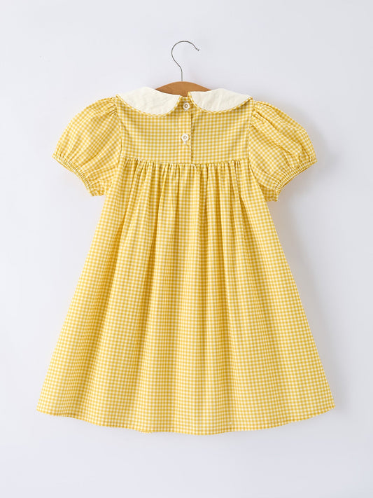 Yellow Goose Embroidered Smocked Plaid Dress -