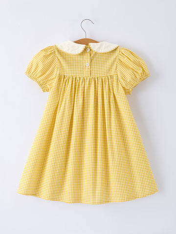 Yellow Goose Embroidered Smocked Plaid Dress