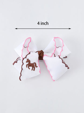 Western Horse Embroidery Ruffle Edge Girls Hairpin 4/6.25 Inches