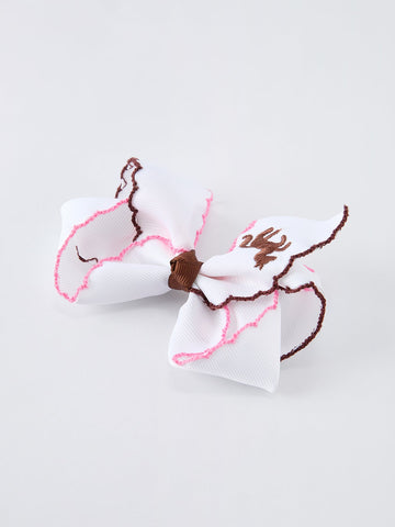 Western Horse Embroidery Ruffle Edge Girls Hairpin 4/6.25 Inches