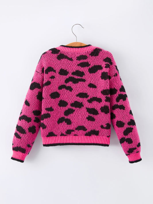 Fall Leopard Bow Girls Knit Cardigan -