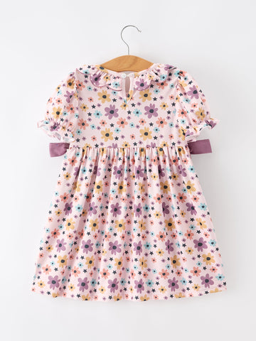 Halloween Thanksgiving Pumpkin Floral Bow Girls Dress