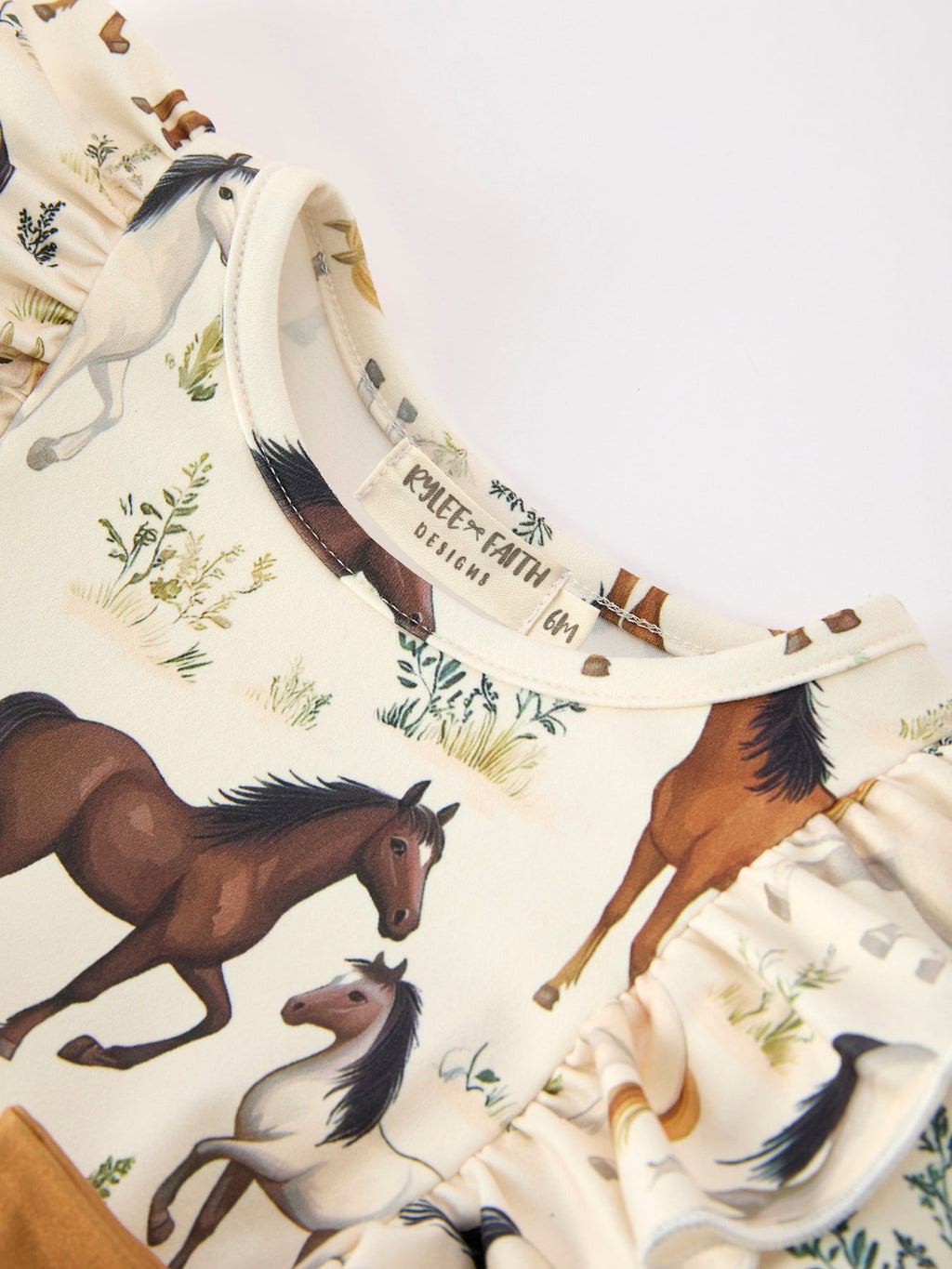 Western Horse Girls Romper Bow Ruffle Long Sleeve -