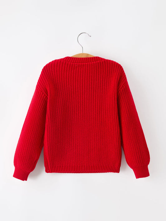 Red Christmas Girls “merry” Pullover Sweater -