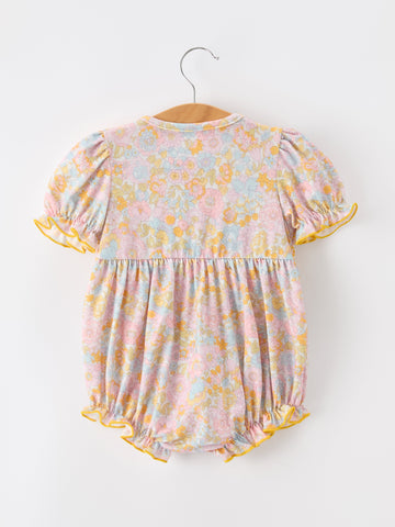 Yellow Bow Smocked Floral Baby Bubble